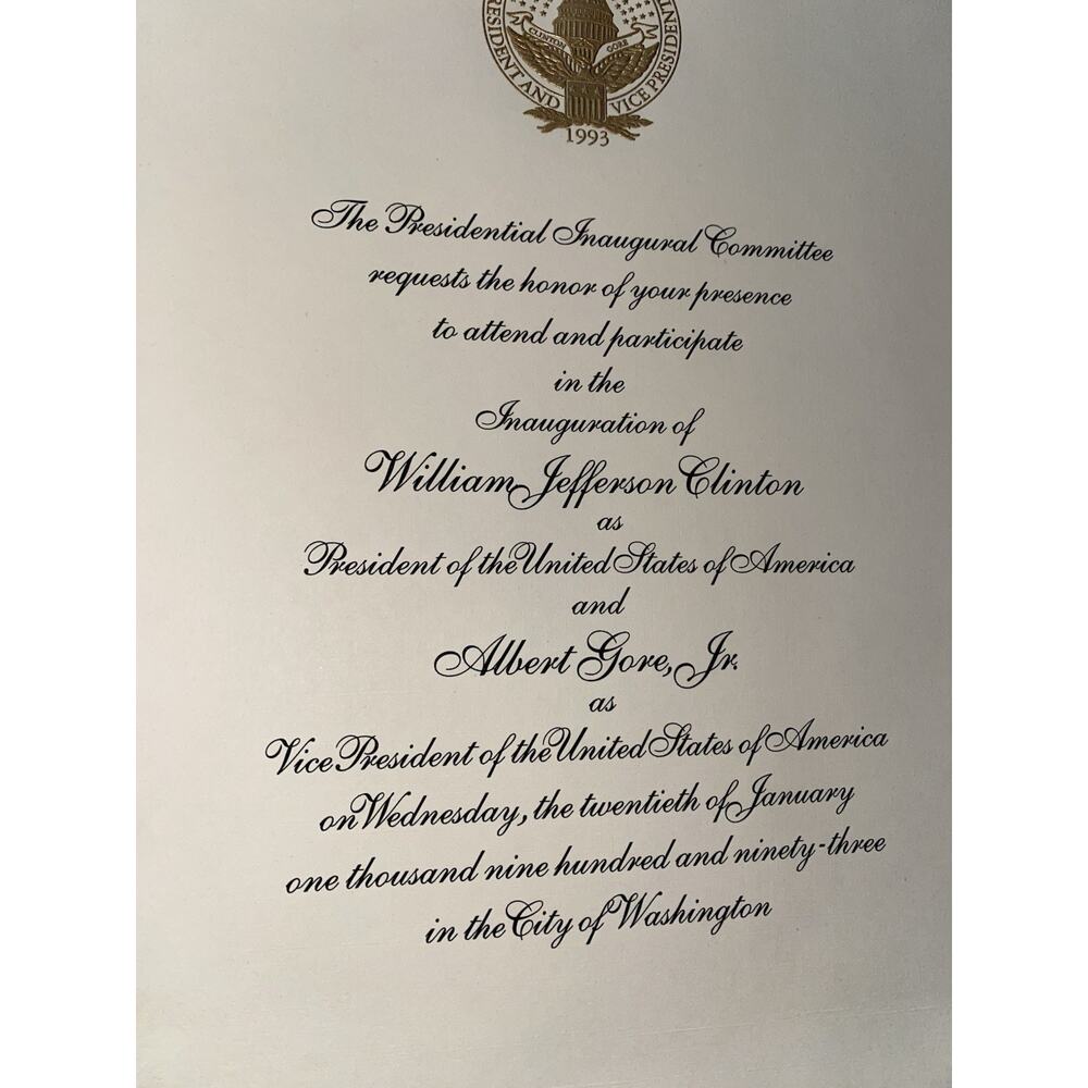 Rare 1993 Commemorative ClLINTON/GORE Presidential Inaugural Invitation USA - Picture 7 of 8